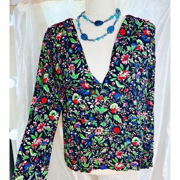 ZARA SZ M Patchwork Floral Flowy :Light Long Sleeve Blouse TOP Boho Coquette - Picture 6 of 13